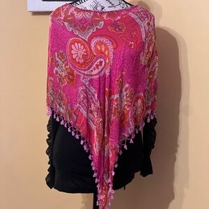 Folio Pink Paisley silk  Shawl with Tassels reversible